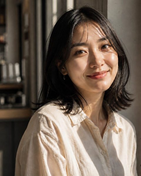 MuseFrame 风格封面：窗边侧光下的人物半身像，米白衬衫，暖调柔光